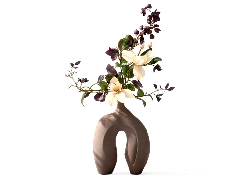 Bouquet white magnolias flowers vase eucalyptus branches decor 3D Model