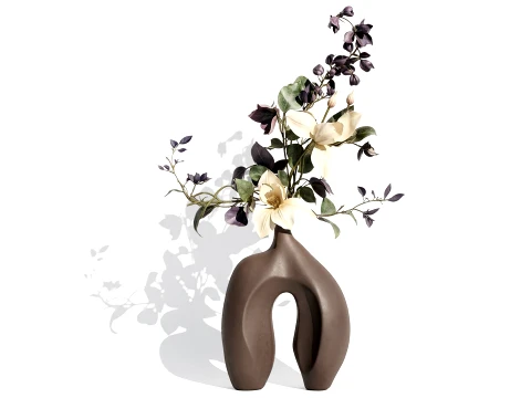 Bouquet white magnolias flowers vase eucalyptus branches decor 3D Model