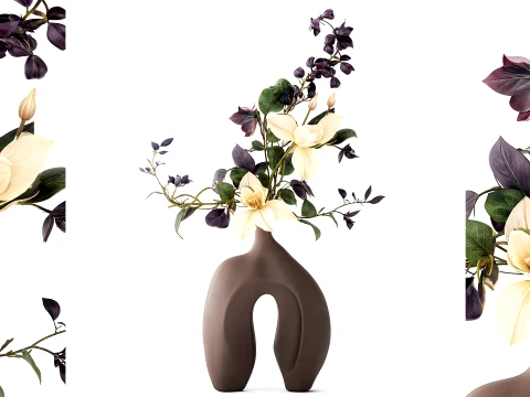 Bouquet white magnolias flowers vase eucalyptus branches decor 3D Model