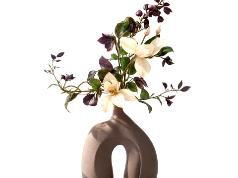 Bouquet white magnolias flowers vase eucalyptus branches decor 3D Model