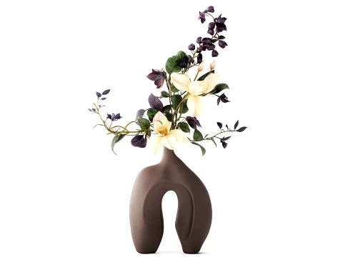 Bouquet white magnolias flowers vase eucalyptus branches decor 3D Model