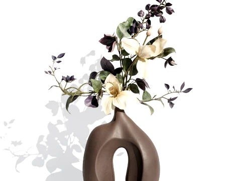 Bouquet white magnolias flowers vase eucalyptus branches decor 3D Model