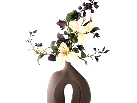 Bouquet white magnolias flowers vase eucalyptus branches decor 3D Model