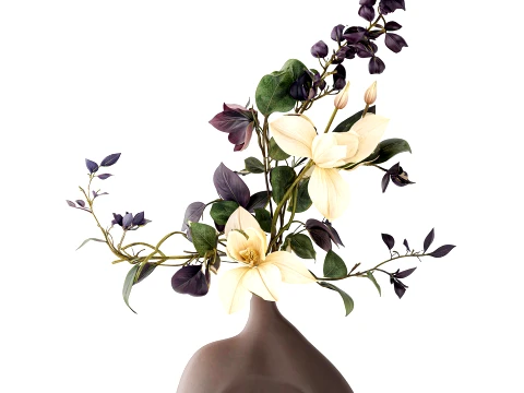 Bouquet white magnolias flowers vase eucalyptus branches decor 3D Model