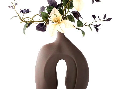 Bouquet white magnolias flowers vase eucalyptus branches decor 3D Model