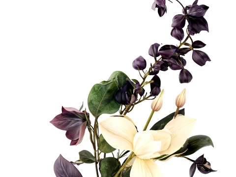 Bouquet white magnolias flowers vase eucalyptus branches decor 3D Model