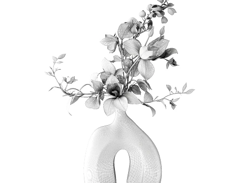 Bouquet white magnolias flowers vase eucalyptus branches decor 3D Model