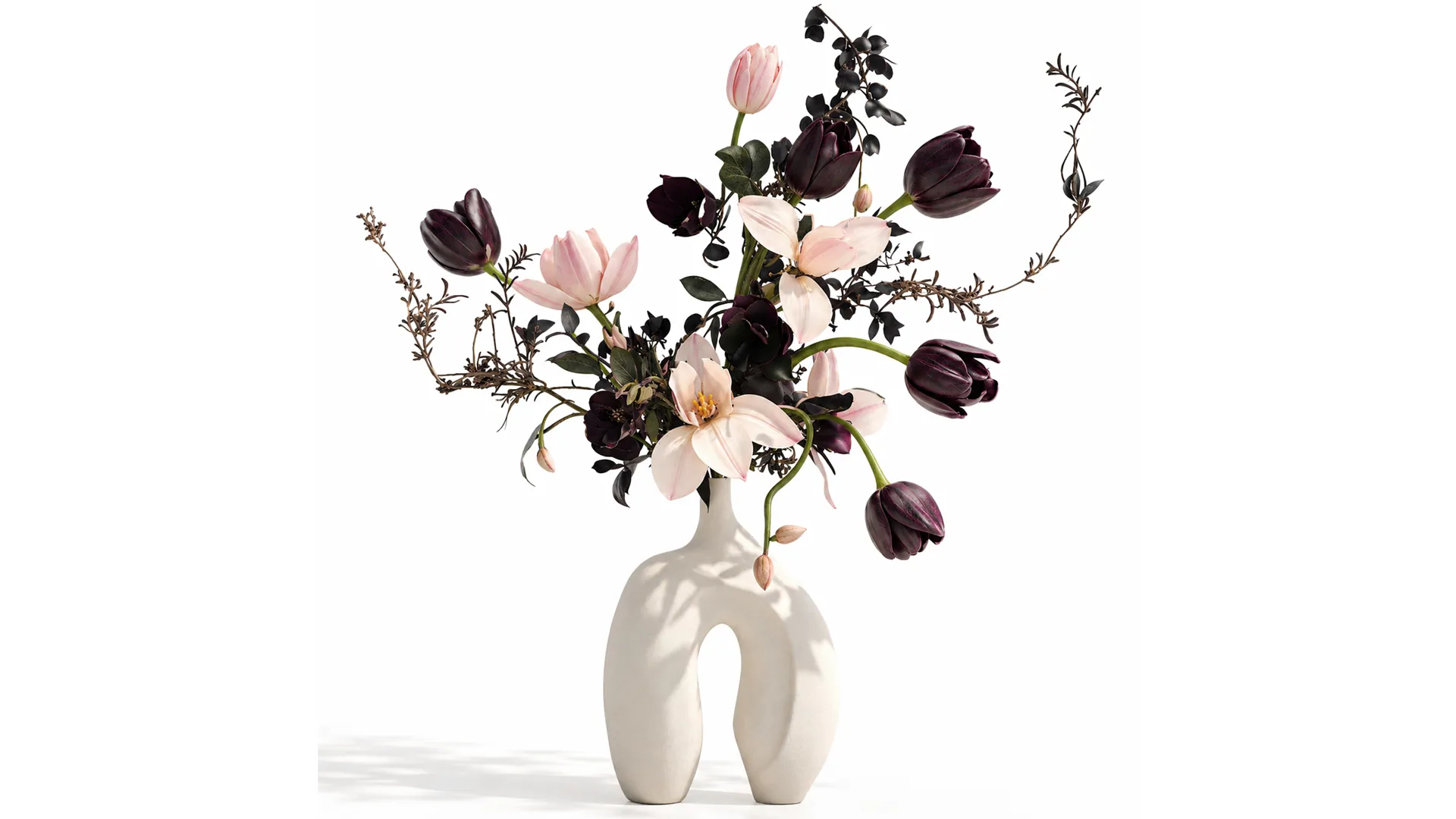 Bouquet tulips magnolias flowers vase eucalyptus branches decor 3D Model .c4d .max .obj .3ds .fbx .stl .blend 