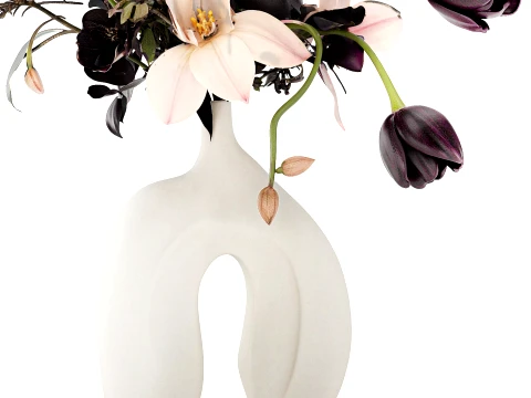 Bouquet tulips magnolias flowers vase eucalyptus branches decor 3D Model