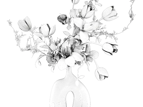 Bouquet tulips magnolias flowers vase eucalyptus branches decor 3D Model