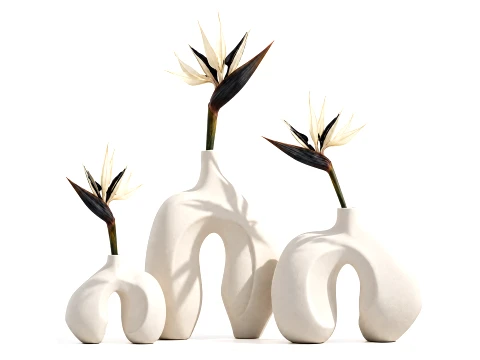Minimalist bouquet flowers vase Strelitzia decor 3 3D Model