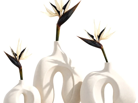 Minimalist bouquet flowers vase Strelitzia decor 3 3D Model