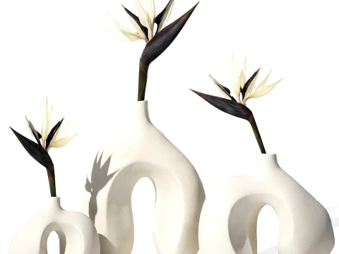 Minimalist bouquet flowers vase Strelitzia decor 3 3D Model