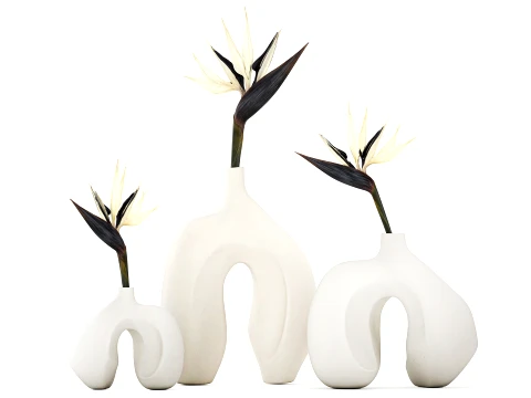 Minimalist bouquet flowers vase Strelitzia decor 3 3D Model