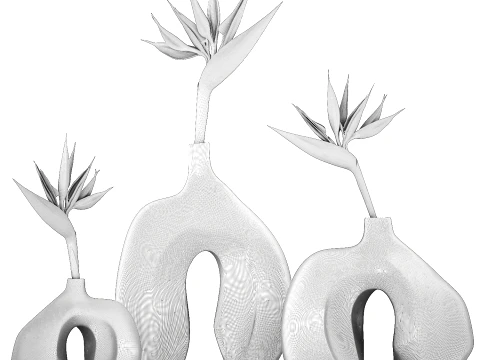 Minimalist bouquet flowers vase Strelitzia decor 3 3D Model