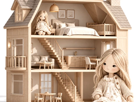 Wooden Dollhouse Furniture toy Girl Doll Dress new 3D Model