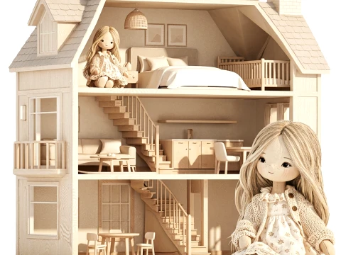 Wooden Dollhouse Furniture toy Girl Doll Dress new 3D Model