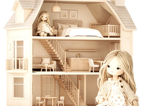 Wooden Dollhouse Furniture toy Girl Doll Dress new 3D Model
