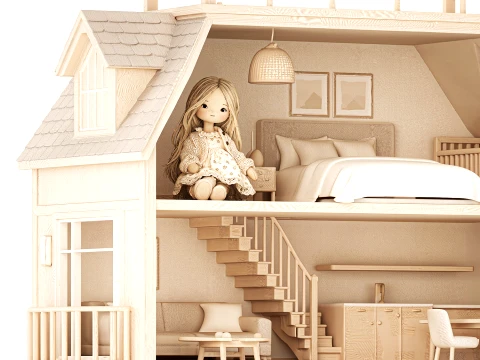 Wooden Dollhouse Furniture toy Girl Doll Dress new 3D Model