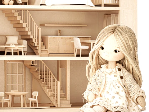 Wooden Dollhouse Furniture toy Girl Doll Dress new 3D Model