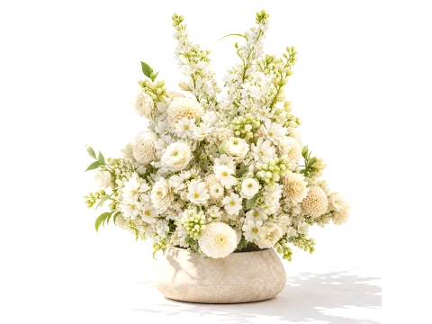 Bouquet white Flowers Chrysanthemum Hydrangea Delphinium vase Modelo 3D