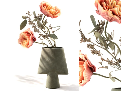 Bouquet Leaves peony eucalyptus branch vase decor Modèle 3D