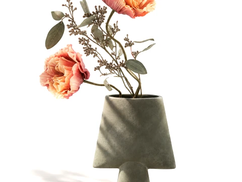 Bouquet Leaves peony eucalyptus branch vase decor 3D Model