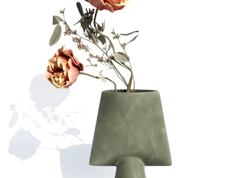 Bouquet Leaves peony eucalyptus branch vase decor 3D Model