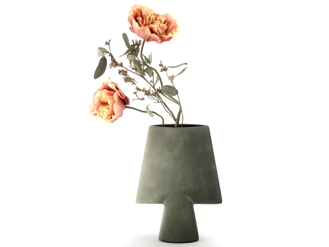 Bouquet Leaves peony eucalyptus branch vase decor 3D Model