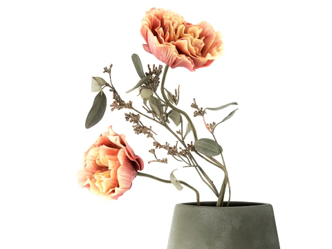 Bouquet Leaves peony eucalyptus branch vase decor 3D Model