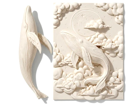 Whale bas-relief molded decor sculpture statue new 3D Model