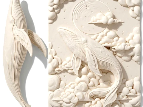 Whale bas-relief molded decor sculpture statue new 3D Model