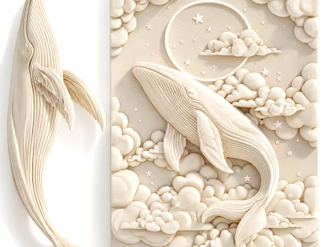 Whale bas-relief molded decor sculpture statue new 3D Model