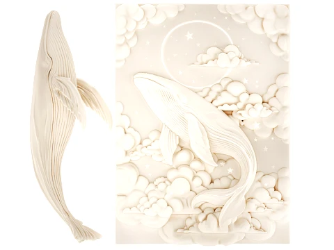 Whale bas-relief molded decor sculpture statue new 3D Model
