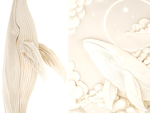 Whale bas-relief molded decor sculpture statue new 3D Model
