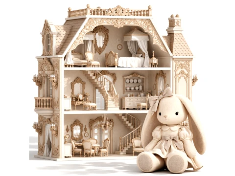Wooden Dollhouse Furniture Toy Bunny rabbit Dress New 3D Model
