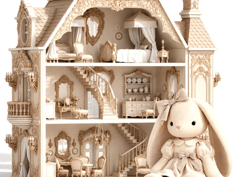 Wooden Dollhouse Furniture Toy Bunny rabbit Dress New 3D Model