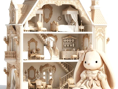 Wooden Dollhouse Furniture Toy Bunny rabbit Dress New 3D Model