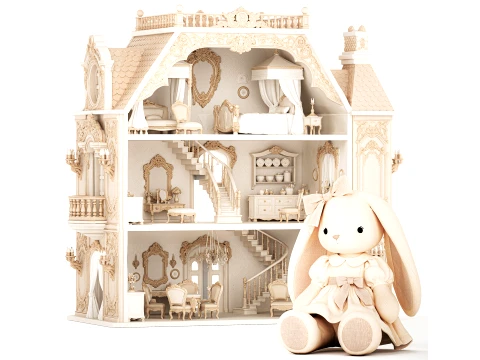 Wooden Dollhouse Furniture Toy Bunny rabbit Dress New 3D Model