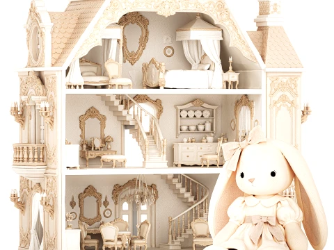 Wooden Dollhouse Furniture Toy Bunny rabbit Dress New 3D Model