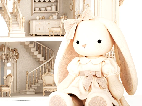 Wooden Dollhouse Furniture Toy Bunny rabbit Dress New 3D Model
