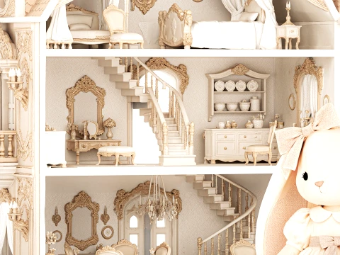 Wooden Dollhouse Furniture Toy Bunny rabbit Dress New 3D Model