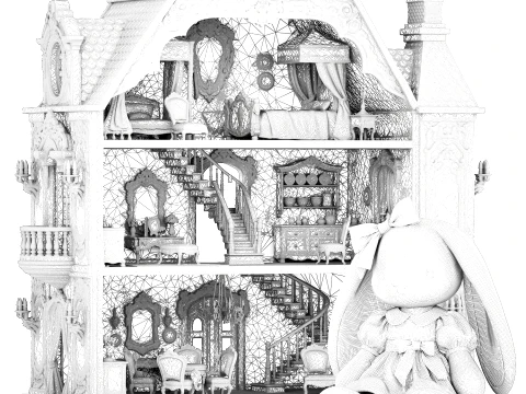 Wooden Dollhouse Furniture Toy Bunny rabbit Dress New 3D Model