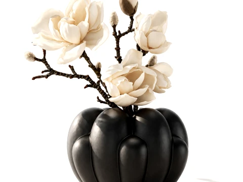 Bouquet Branches Leaves white Magnolia Blossoms decor top 3D Model