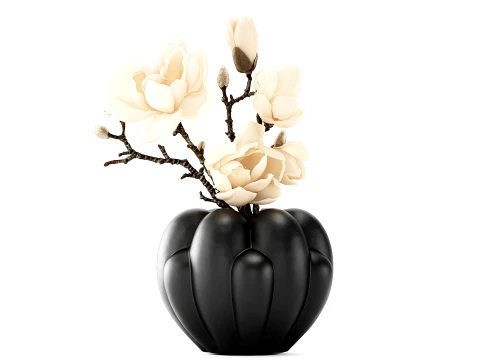 Bouquet Branches Leaves white Magnolia Blossoms decor top 3D Model