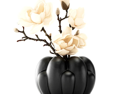 Bouquet Branches Leaves white Magnolia Blossoms decor top 3D Model