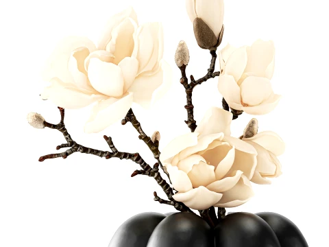 Bouquet Branches Leaves white Magnolia Blossoms decor top 3D Model