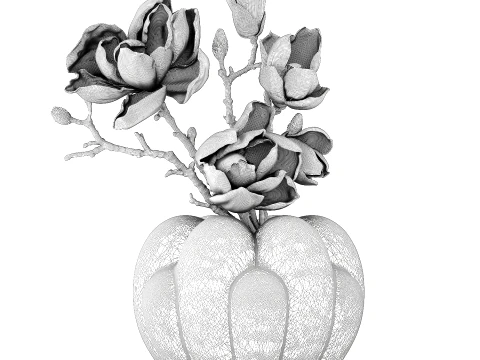 Bouquet Branches Leaves white Magnolia Blossoms decor top 3D Model