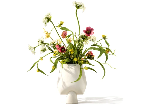 Bouquet green white flowers vase decor set 101 Copenhagen 3D 모델