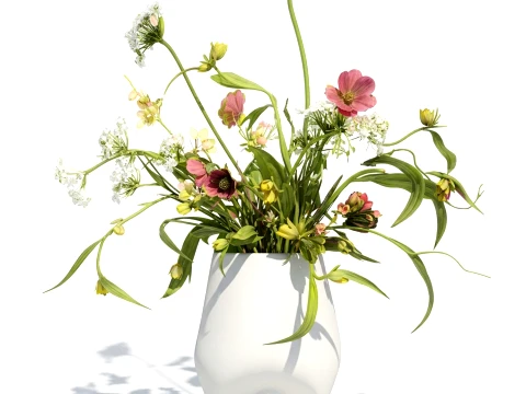 Bouquet green white flowers vase decor set 101 Copenhagen 3D Model